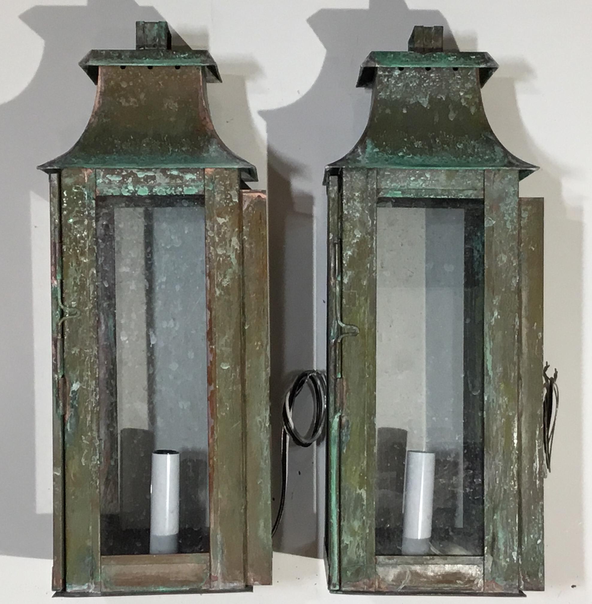 Contemporary Pair Of Wall Hanging Copper Lantern