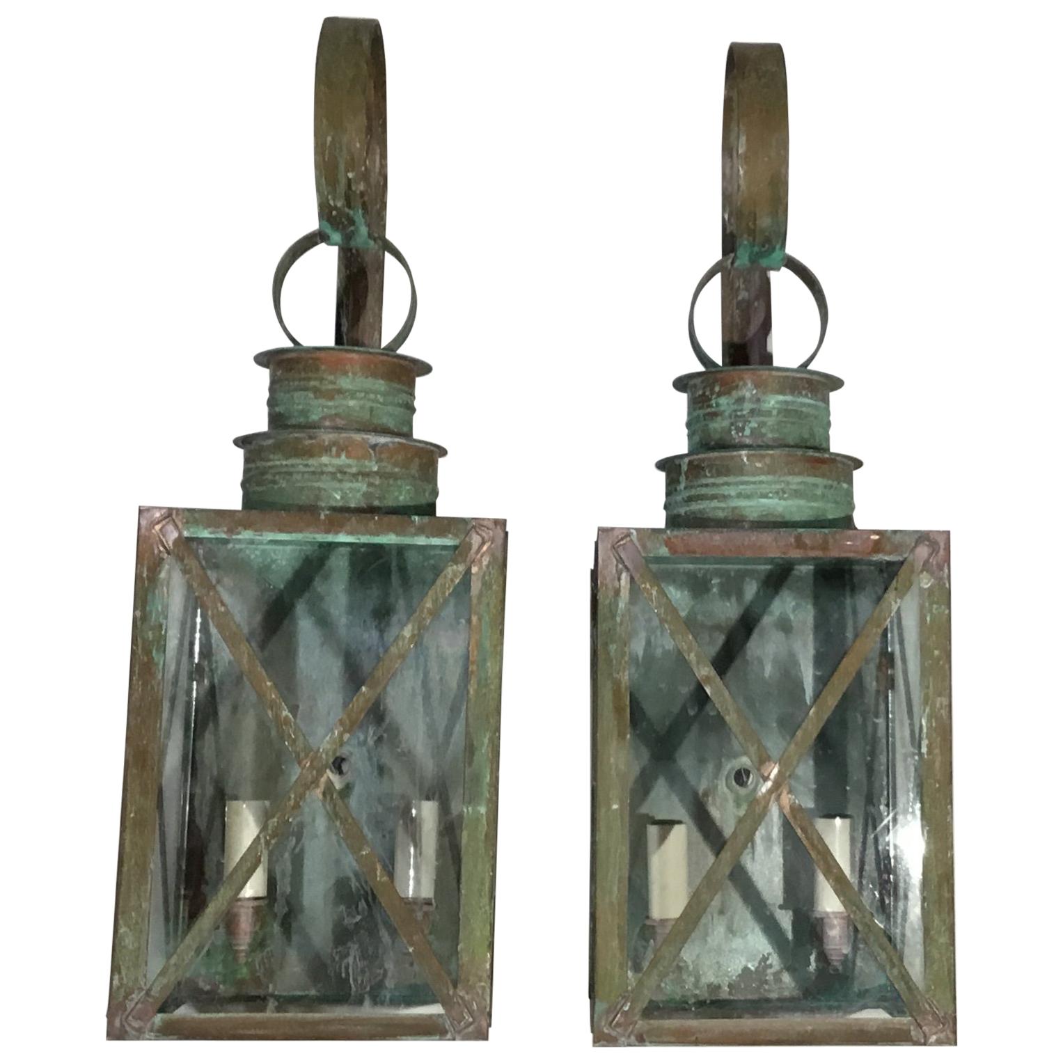 Pair of Wall Hanging Copper Lantern