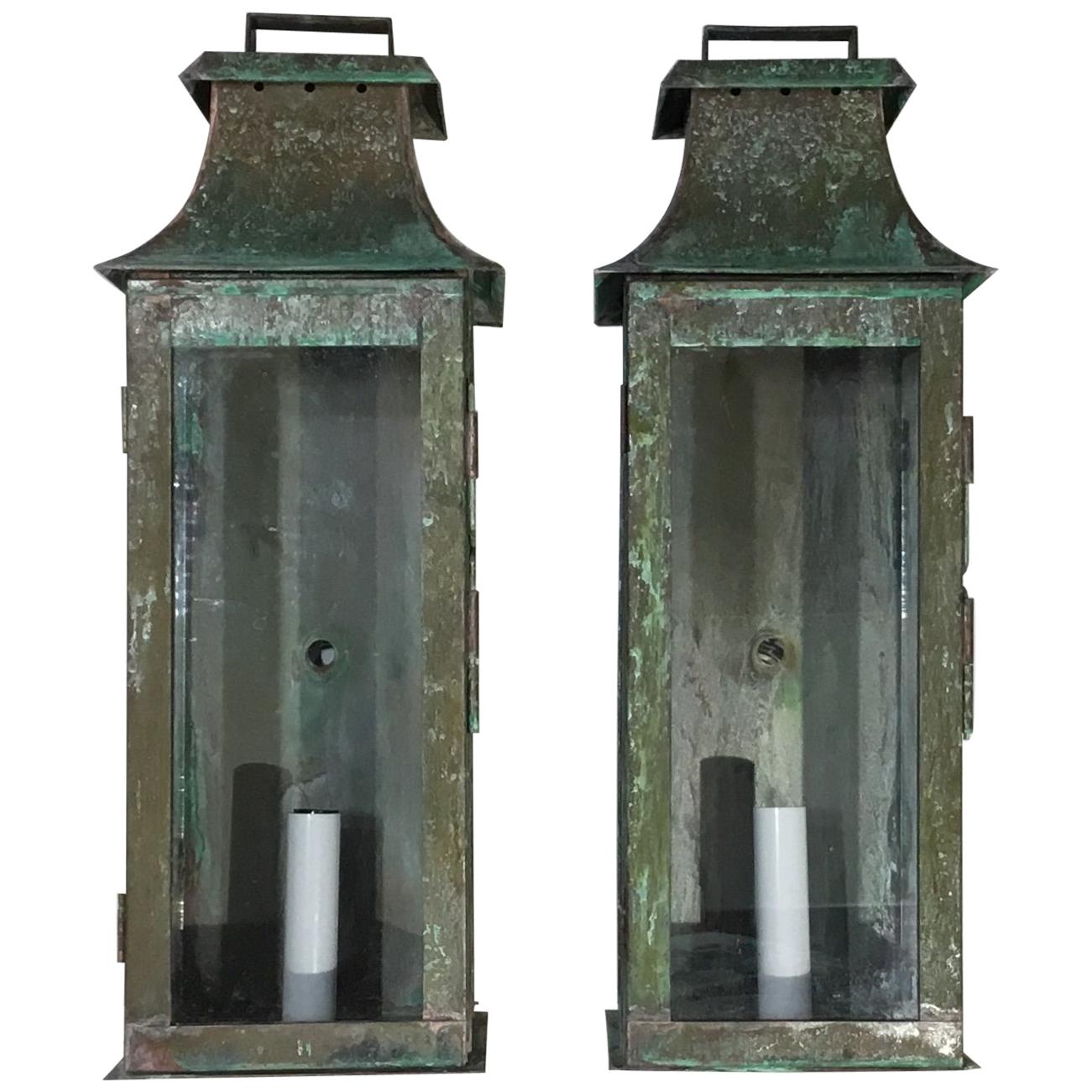 Pair Of Wall Hanging Copper Lantern