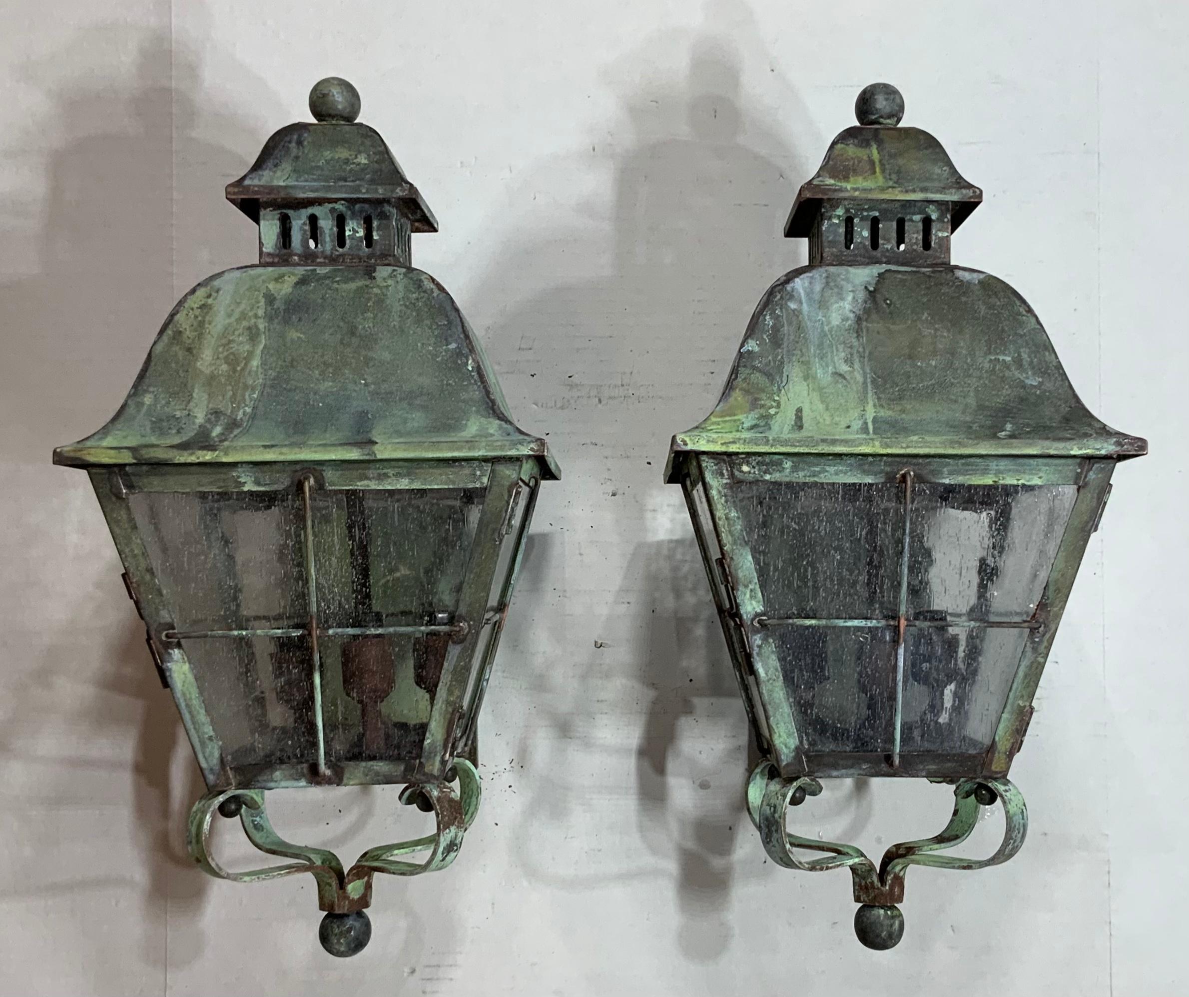 American Pair of Wall Hanging Solid Brass Lantern