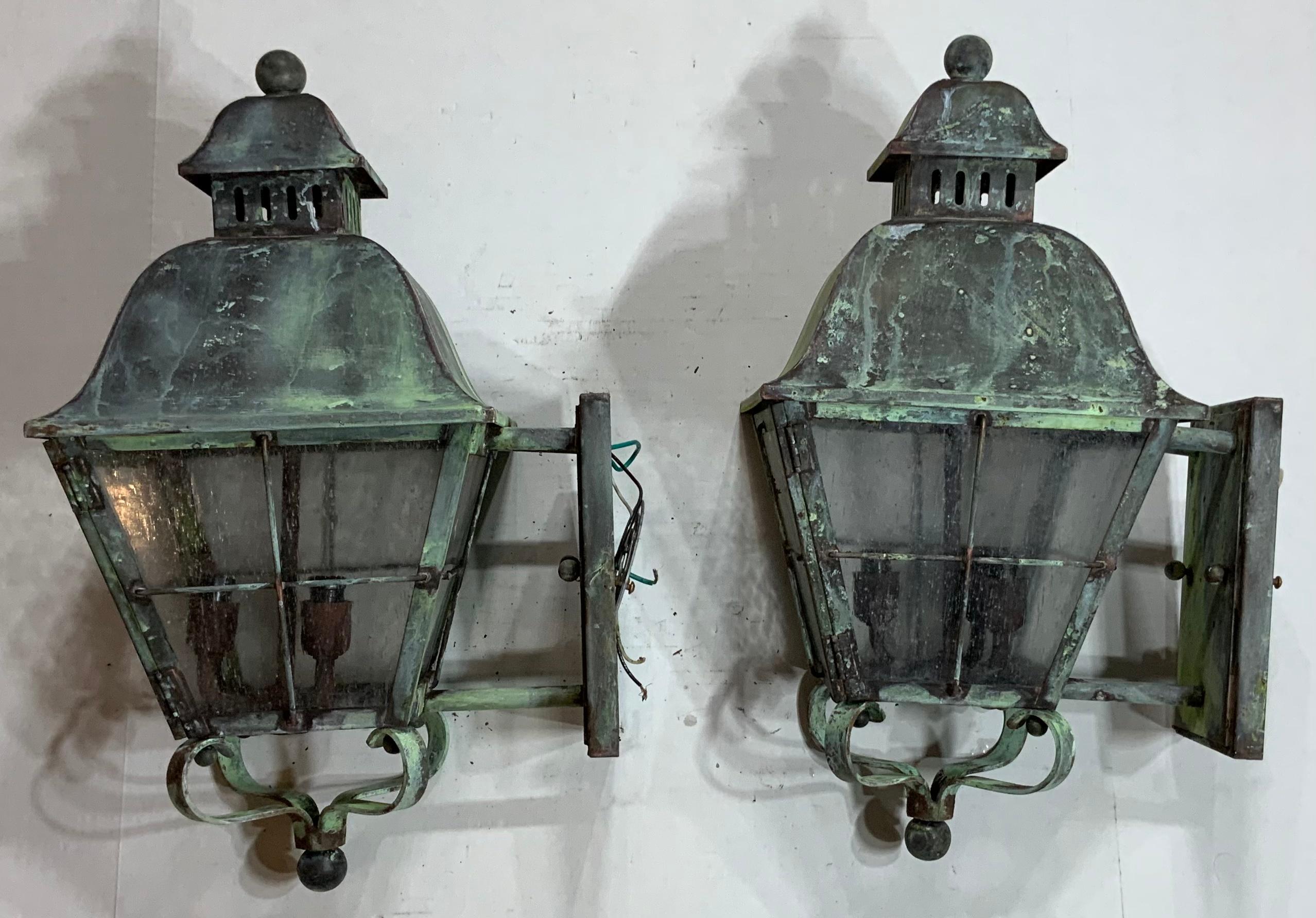 Pair of Wall Hanging Solid Brass Lantern 4
