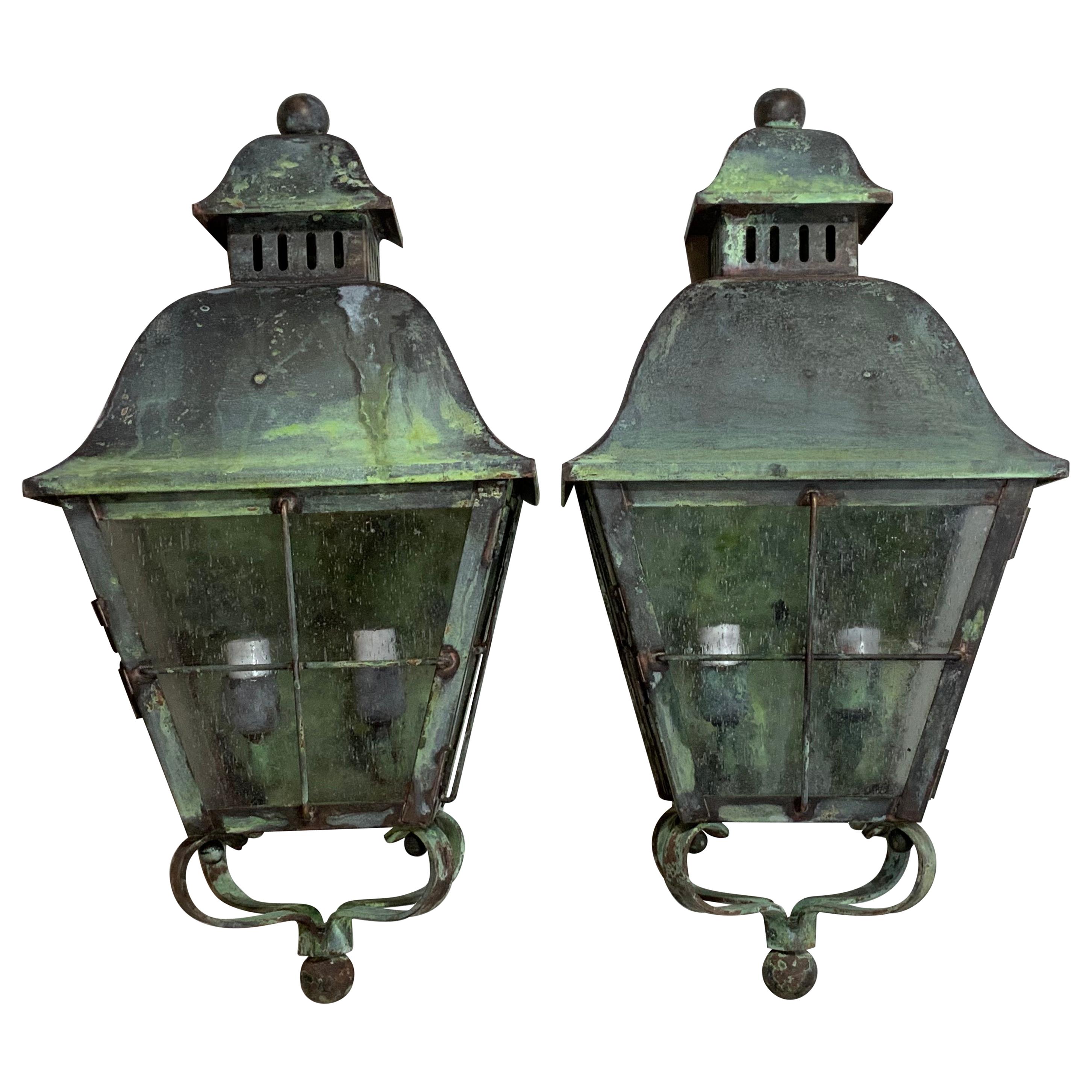 Pair of Wall Hanging Solid Brass Lantern