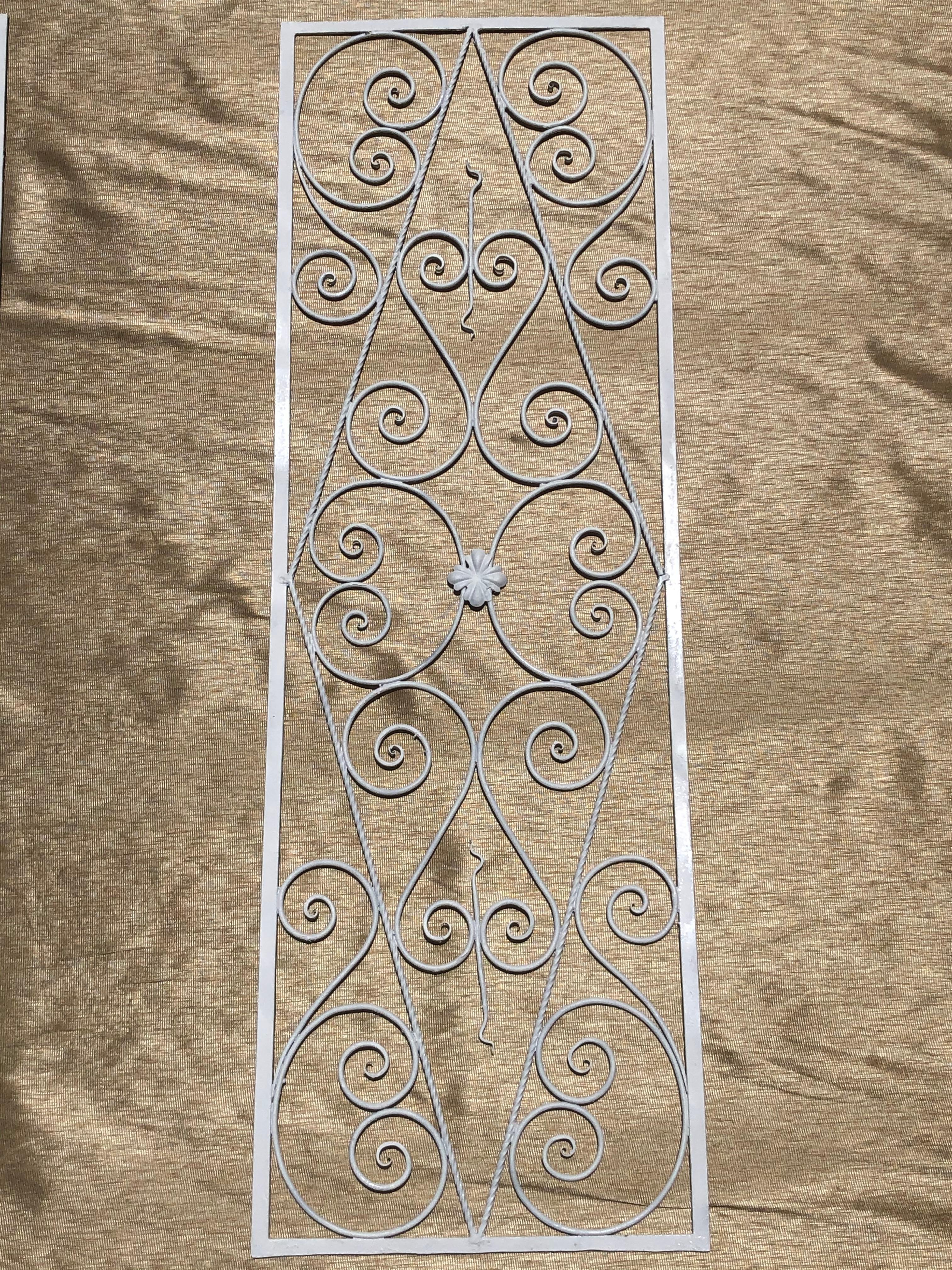 Elegant hand forged white iron panels, perfect for interior and exterior decor. Can be hung on wall in home or outdoors in garden space.