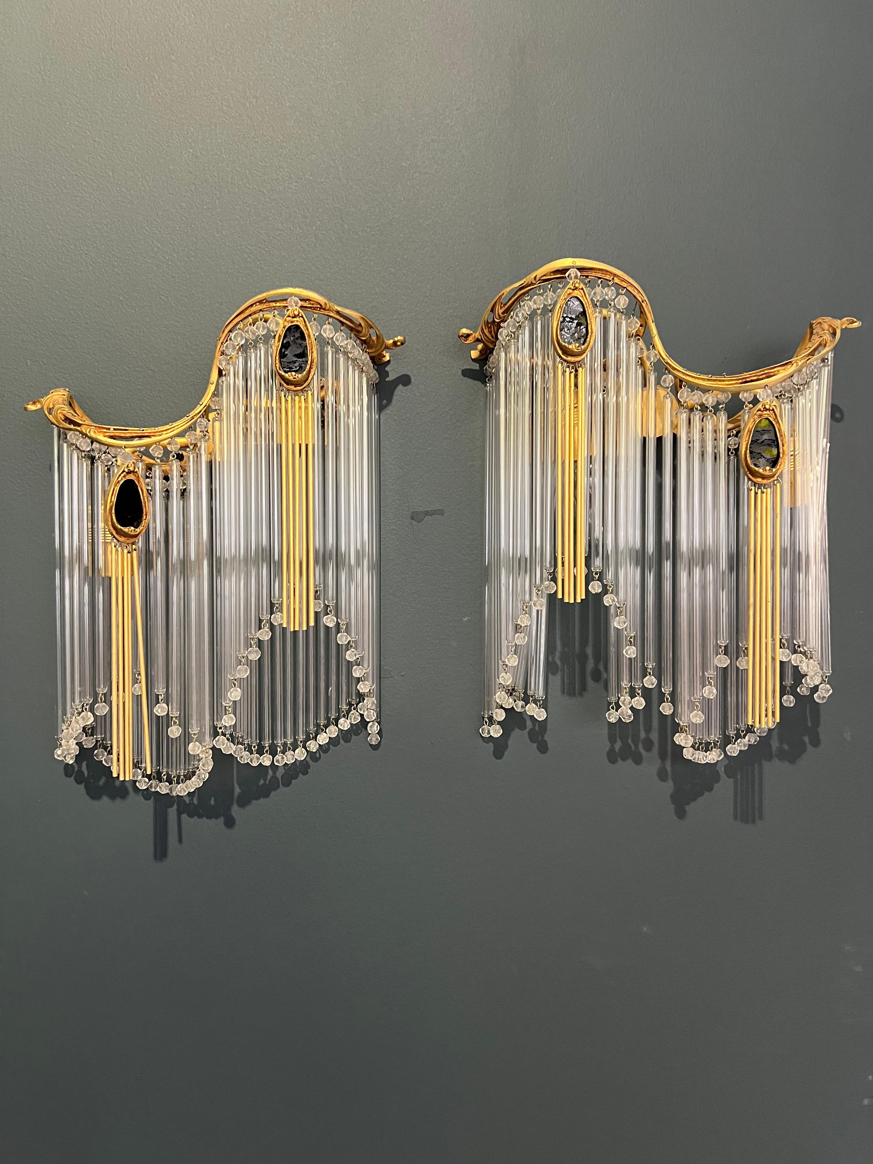 Art Glass Pair of Wall Lamp Art Nouveau in the Style of Hector Guimard For Sale