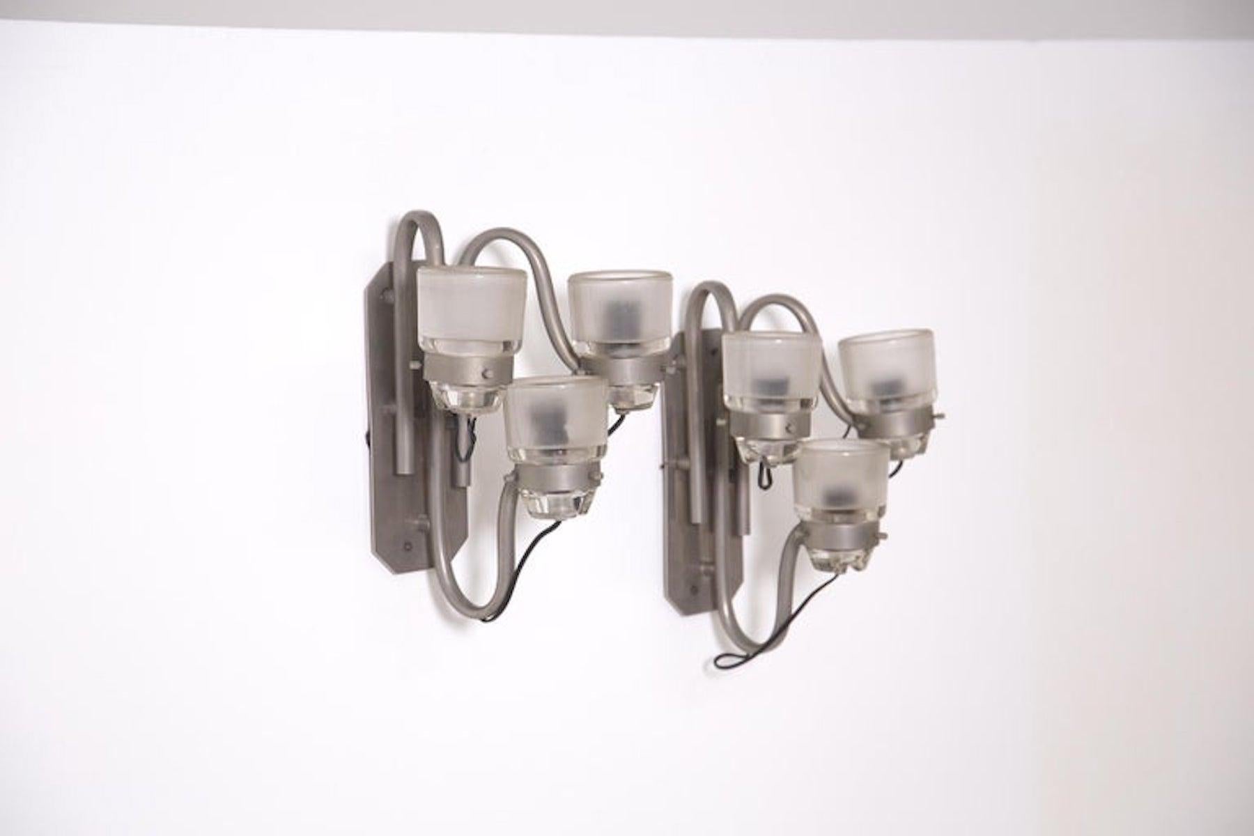 Mid-Century Modern Pair of Wall Lamp Attr. to Joe Colombo for Oluce in Nickel-Plated Brass