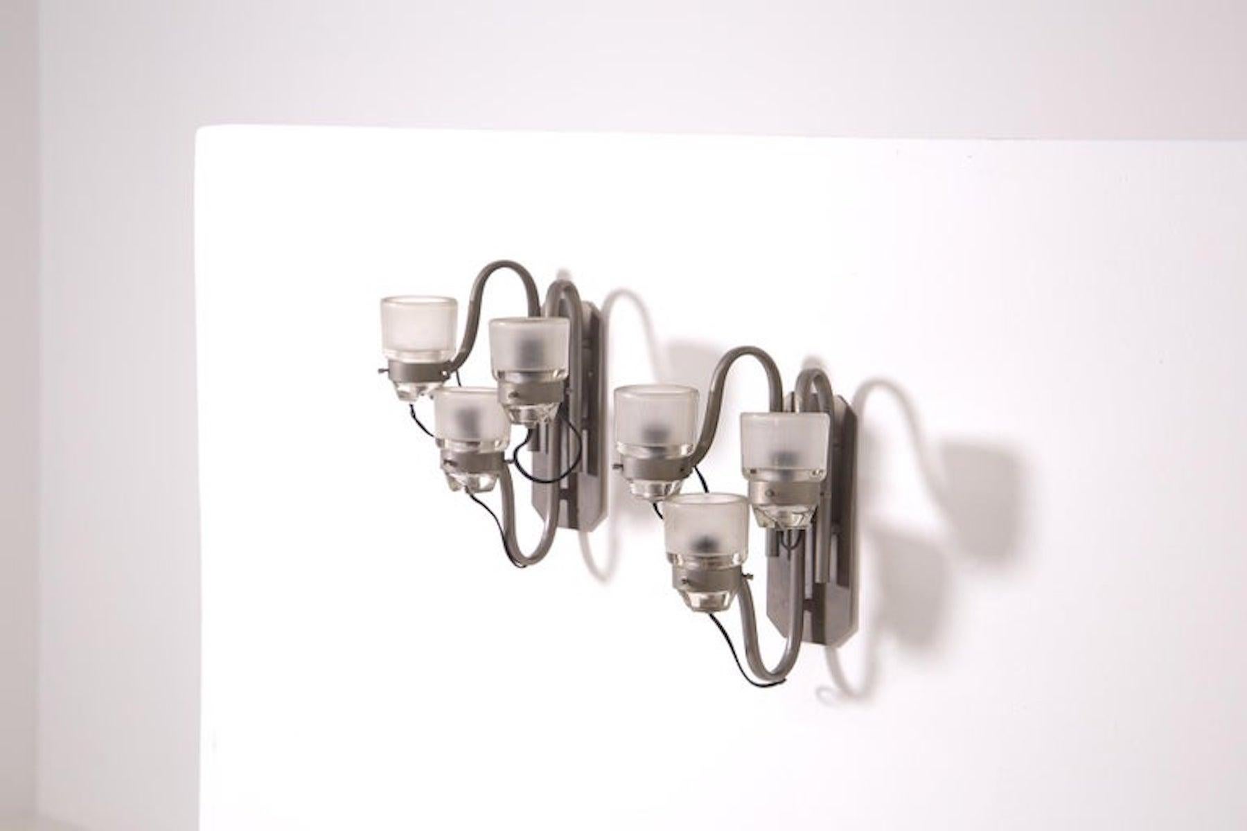 Pair of Wall Lamp Attr. to Joe Colombo for Oluce in Nickel-Plated Brass 1