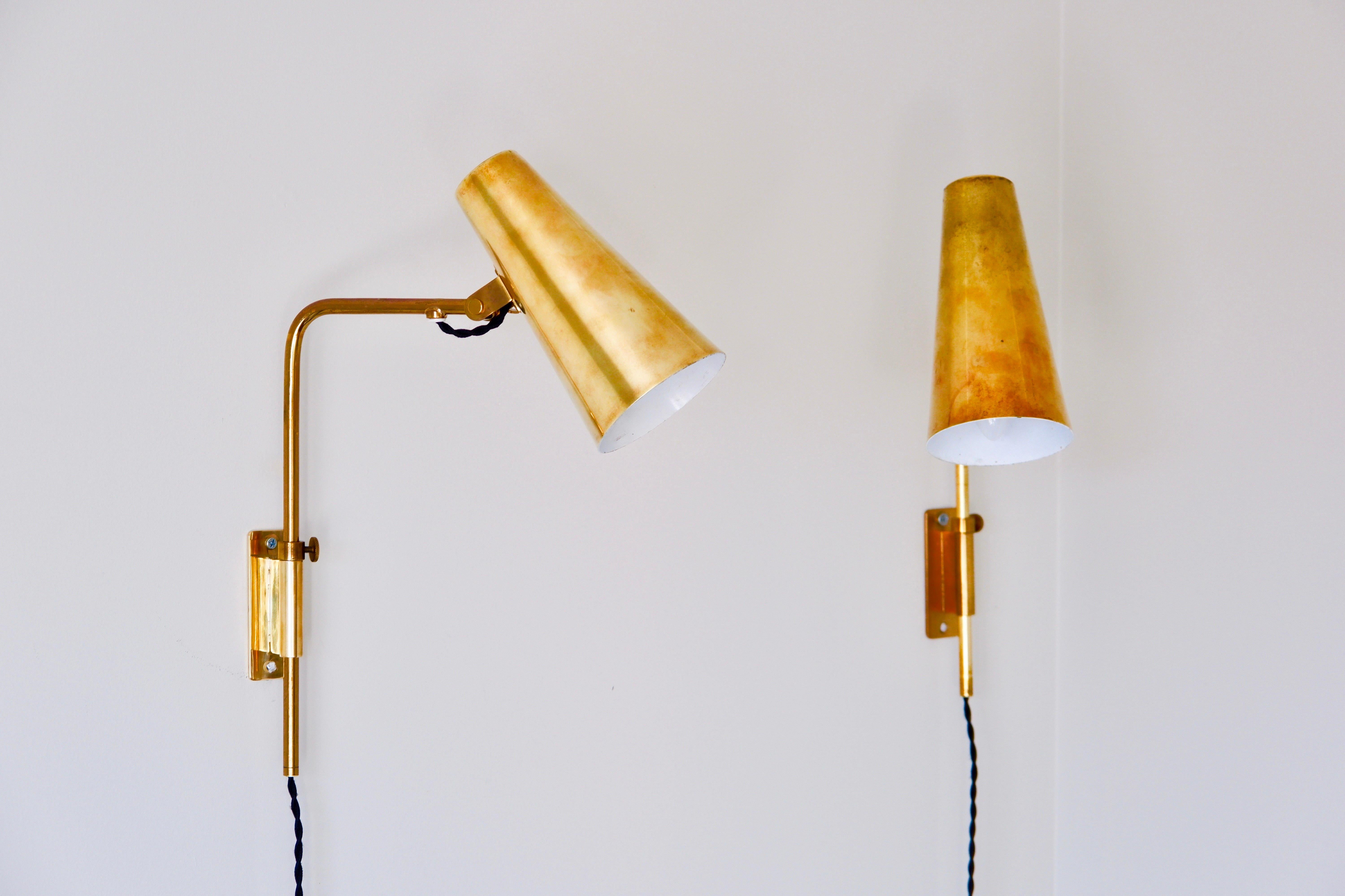 Brass Pair of Wall Lamp Designed by Paavo Tynell Model 9459, for Idman Crica 1950
