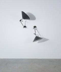 Pair Of Wall Lamps Aggregato by Enzo Mari Black Shades Aluminum, circa 1970