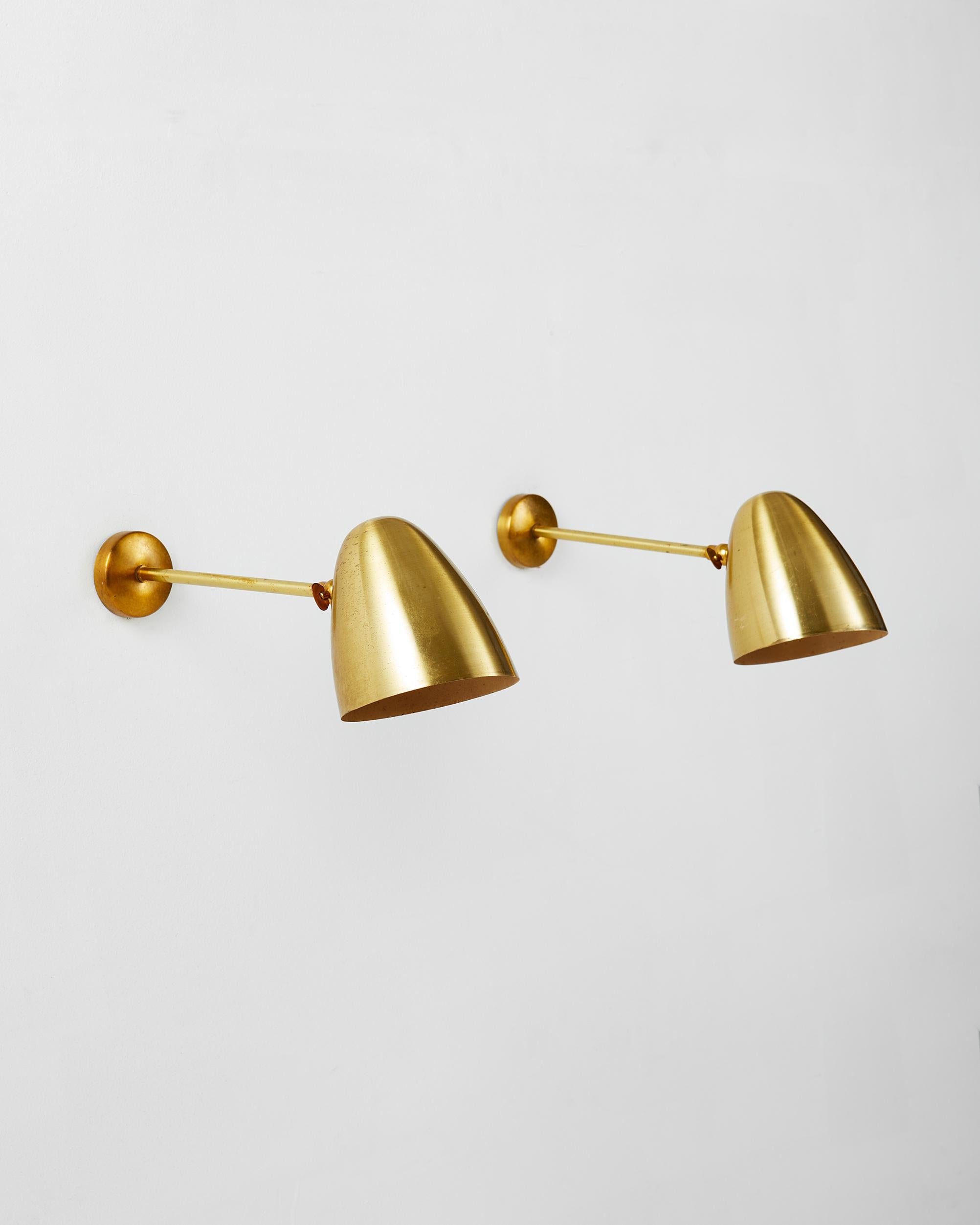 Mid-Century Modern Pair of Wall Lamps, Anonymous, Denmark, 1950’s For Sale