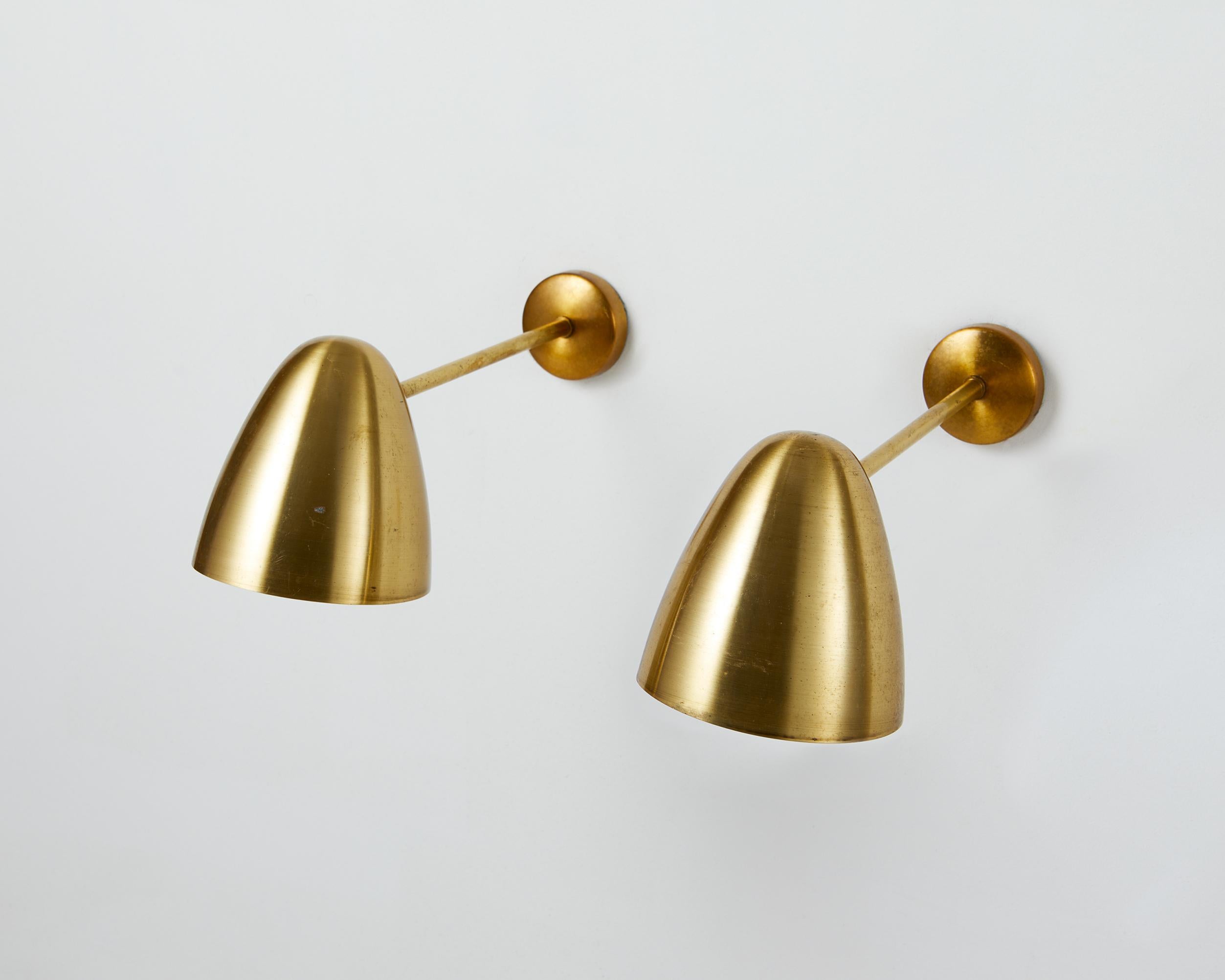 Danish Pair of Wall Lamps, Anonymous, Denmark, 1950’s For Sale