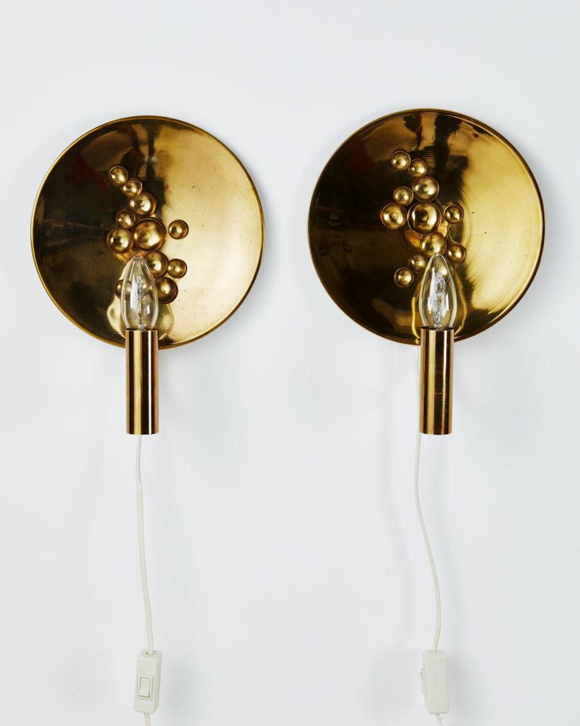 Swedish Pair of Wall Lamps, Anonymous, for TM Insjön, Brass, Sweden, 1960s For Sale