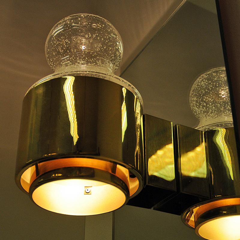 Pair of Wall Lamps Brass and Glass 1970s by Kjell Munch, Høvik Lys, Norway 2