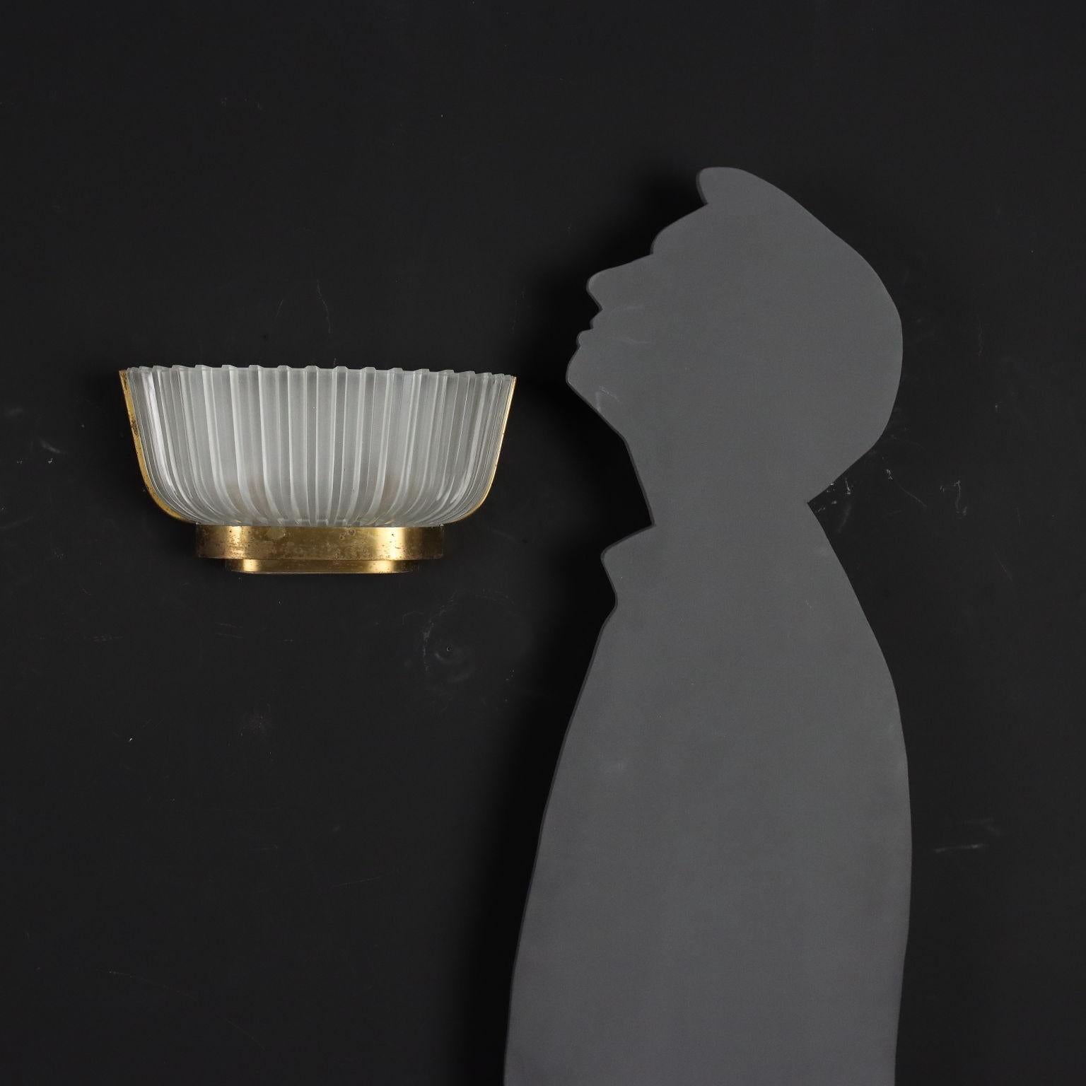 Mid-Century Modern Pair of Wall Lamps Brass Glass, Italy, 1940s