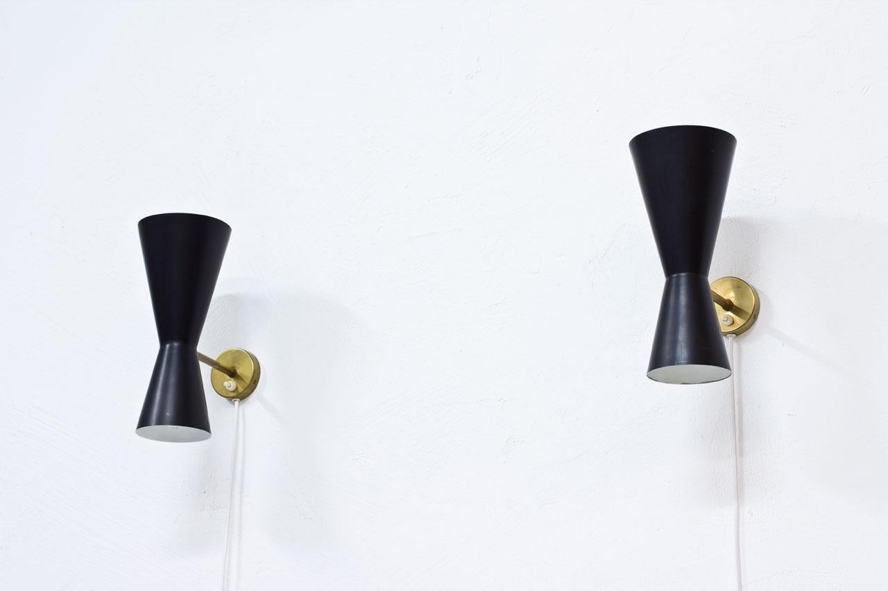 Swedish Pair of Wall Lamps by Alf Svensson for Bergboms, Sweden, 1950s