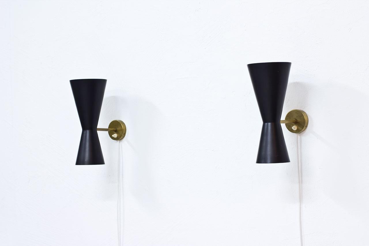 Pair of Wall Lamps by Alf Svensson for Bergboms, Sweden, 1950s In Good Condition In Stockholm, SE