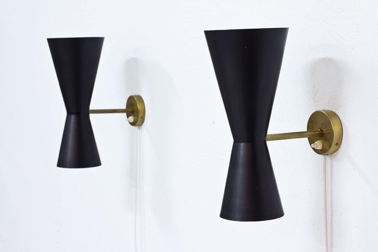 20th Century Pair of Wall Lamps by Alf Svensson for Bergboms, Sweden, 1950s