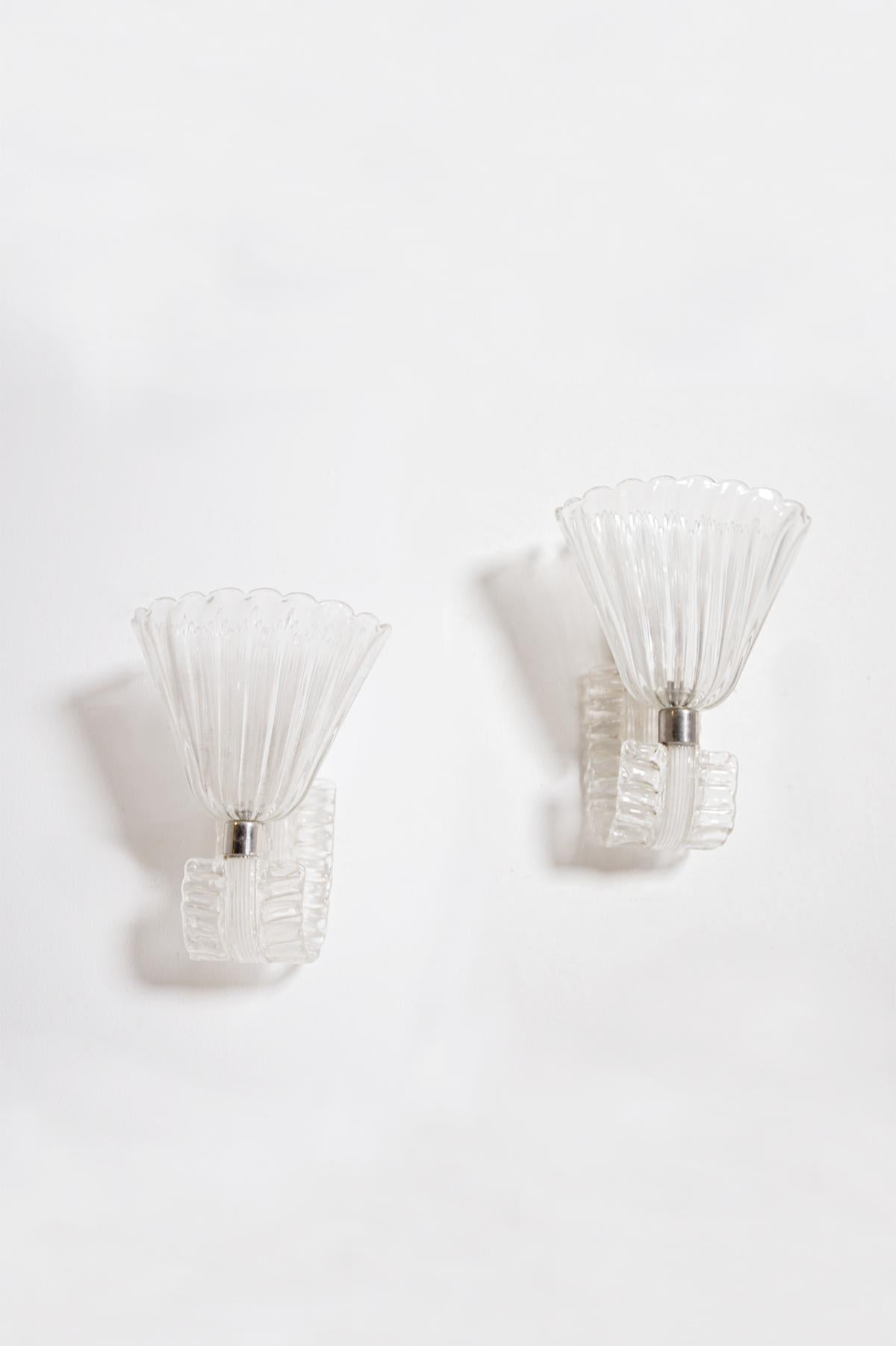 Pair of Wall Lamps by Barovier & Toso in Murano Glass, 1950s In Good Condition In Milano, IT