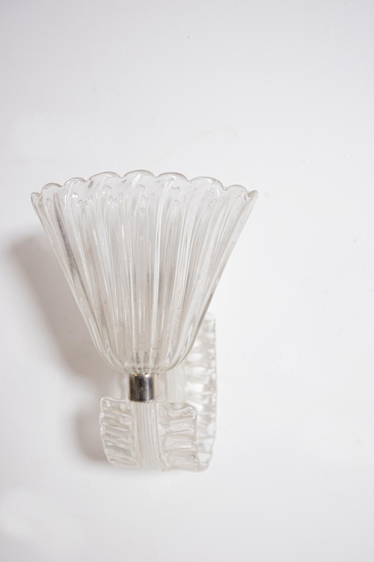 Pair of Wall Lamps by Barovier & Toso in Murano Glass, 1950s 2