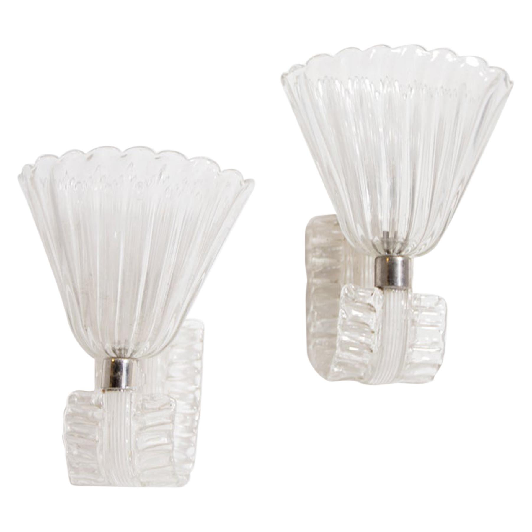 Pair of Wall Lamps by Barovier & Toso in Murano Glass, 1950s