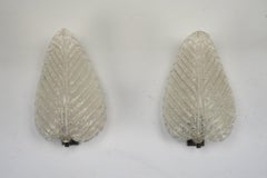 Pair of wall lamps by Ercole Barovier in Rugiadoso Murano glass, Italy 1950s