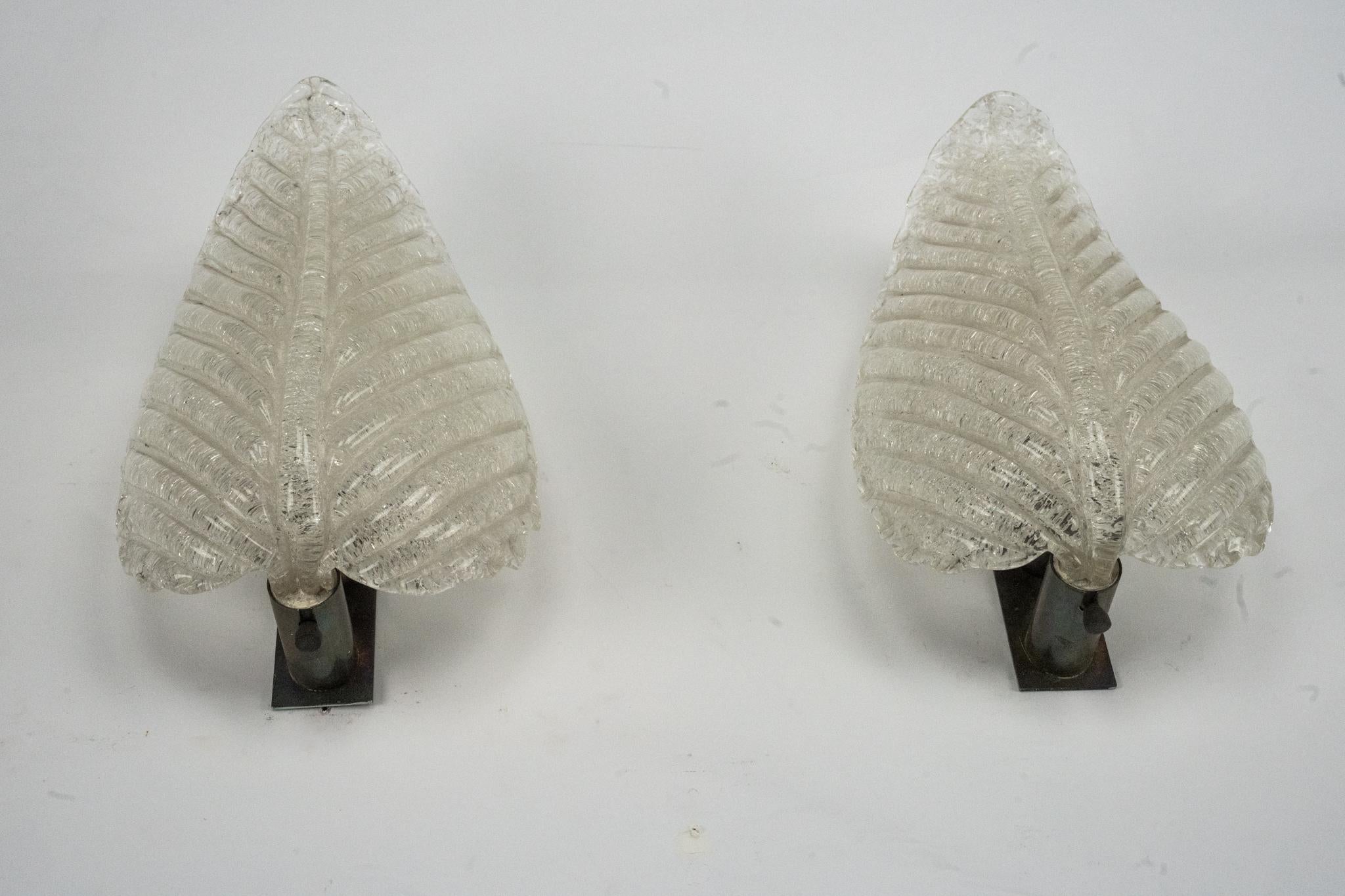 Pareja de apliques de Ercole Barovier en cristal de Murano Rugiadoso, Italia Años 50 Italiano en venta