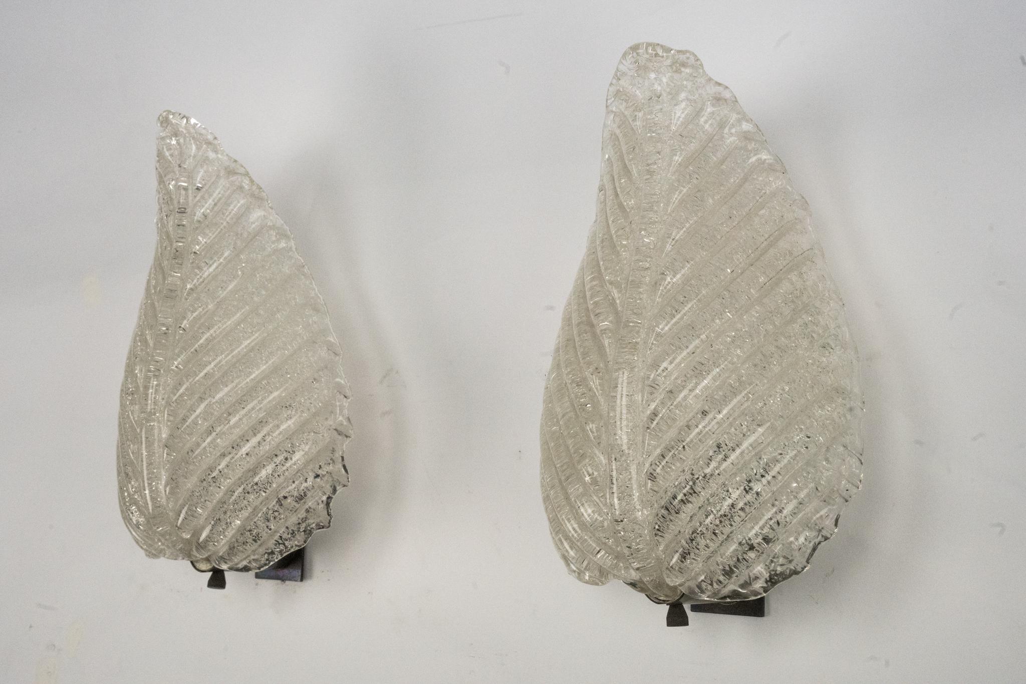 Pareja de apliques de Ercole Barovier en cristal de Murano Rugiadoso, Italia Años 50 en Bueno estado para la venta en Catania, CT