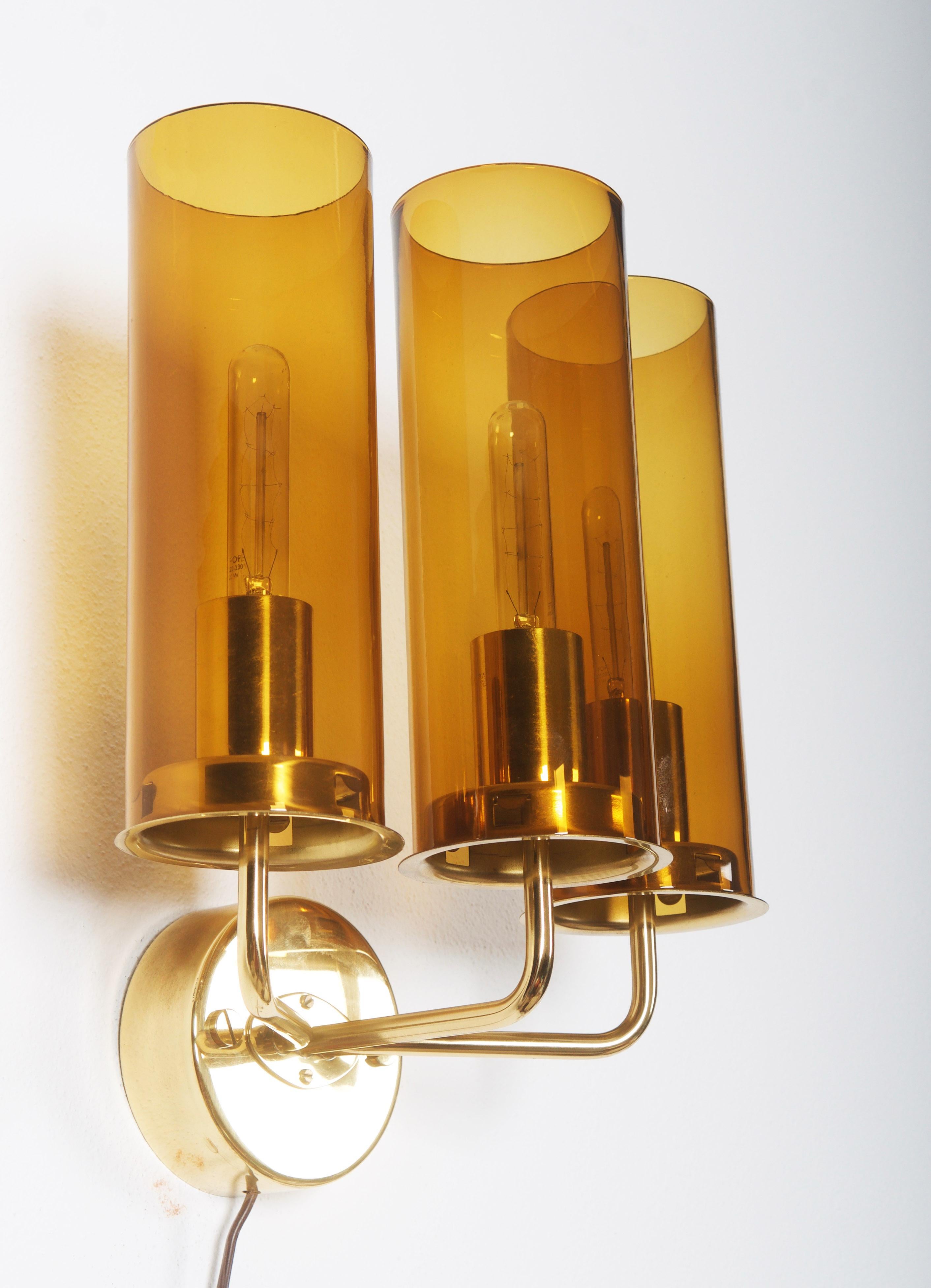 Brass Pair of Wall Lamps by Hans-Agne Jakobsson Model V-169/3 For Sale