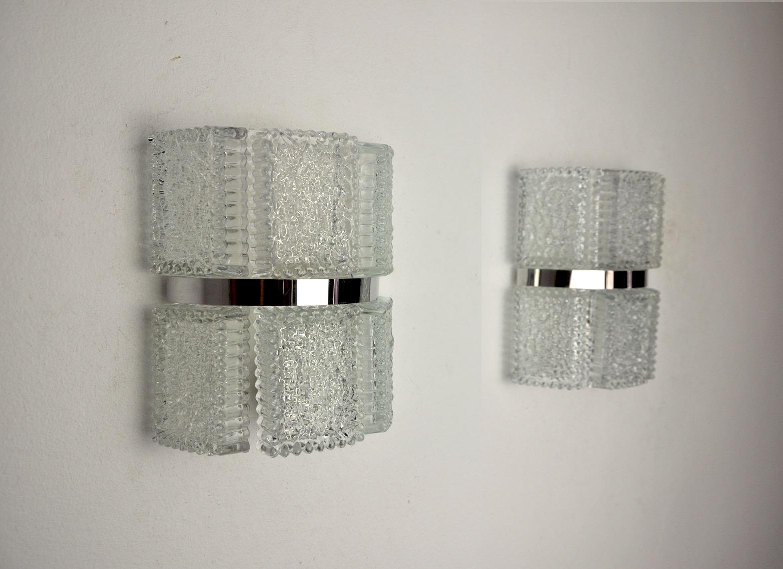 Pair of Wall Lamps by Kaiser Leuchten, Frosted Glass, Germany, circa 1960 In Good Condition For Sale In BARCELONA, ES