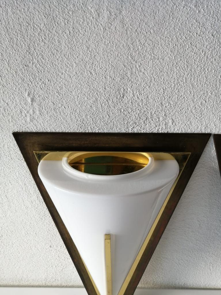 Opaline Glass and Brass Pair of Wall Lamps by Limburg, 1980s For Sale 1