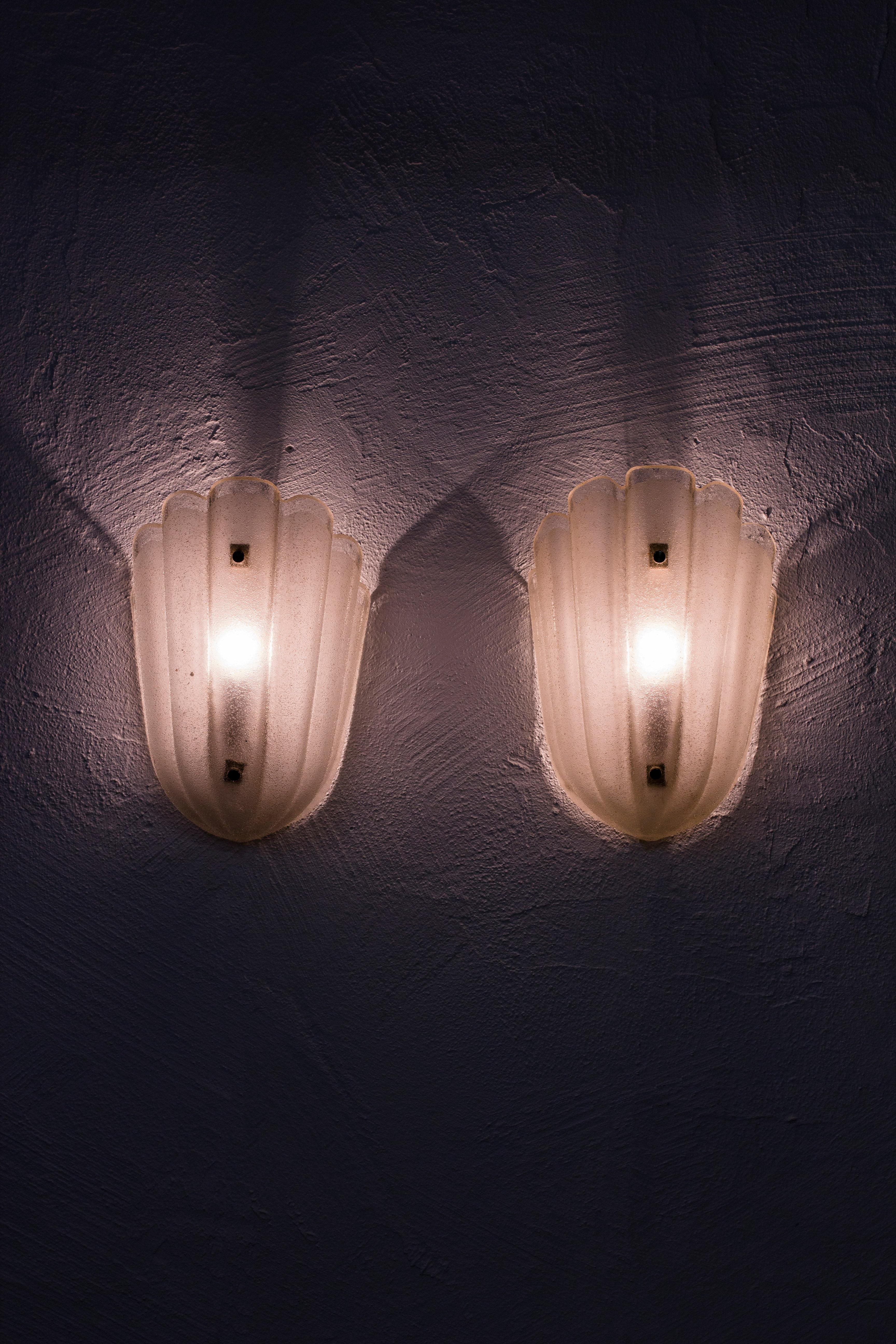 Swedish Pair of Wall Lamps by Orrefors, Sweden, 1940s