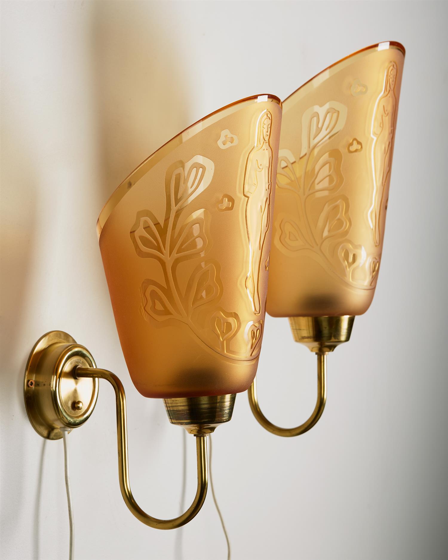 Swedish Pair of Wall Lamps Designed by Bo Notini for Glössner, Sweden, 1940s