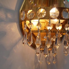 Pair of Wall Lamps Gold Plated, Handcut Bohemian Crystal, Midcentury