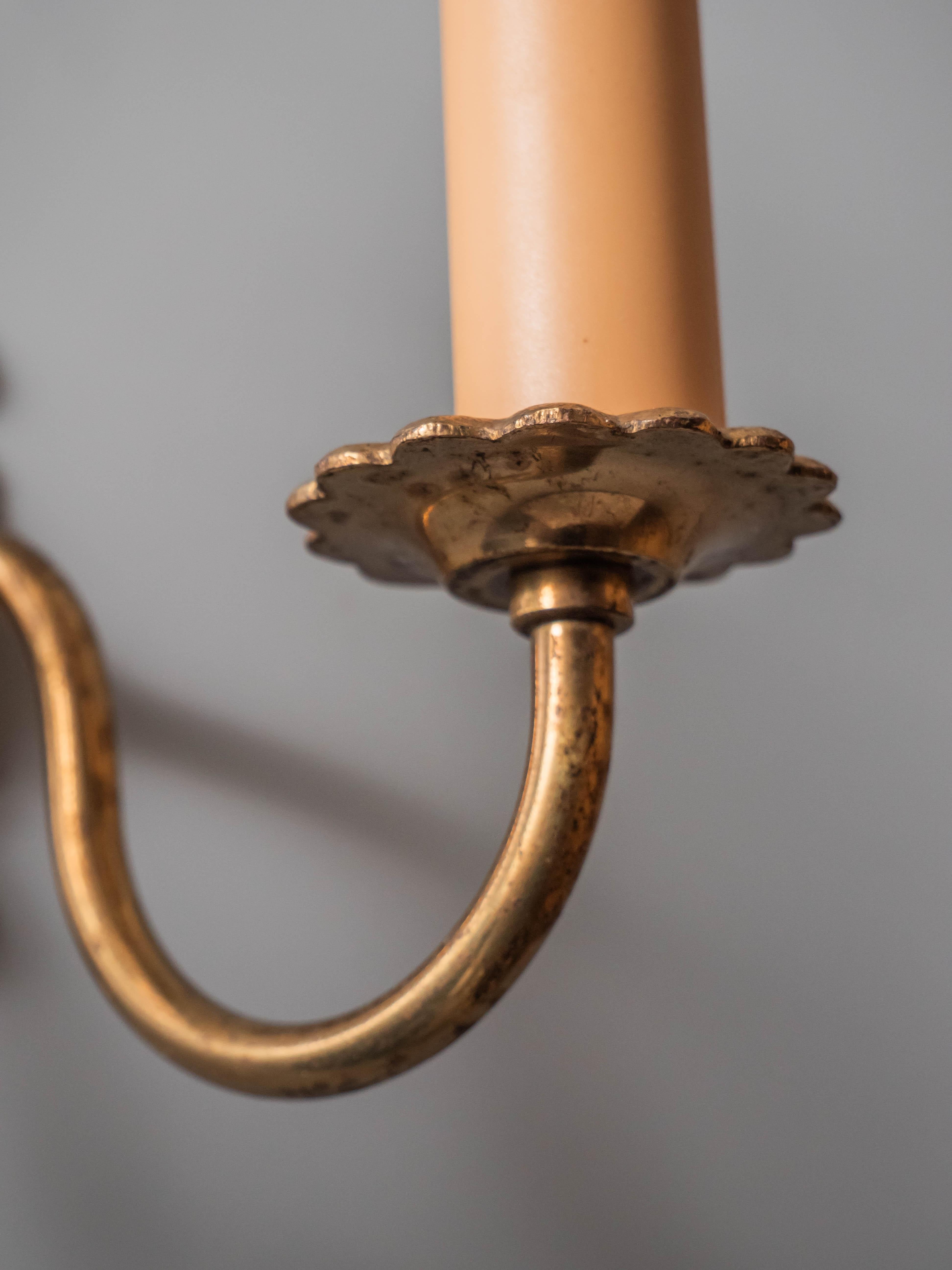 Brass Pair of wall lamps, height 22 cm For Sale