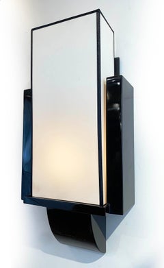 Pair of Wall Lamps in Black Lacquered Wood circa 1970