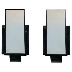 Pair of Wall Lamps in Black Lacquered Wood circa 1970