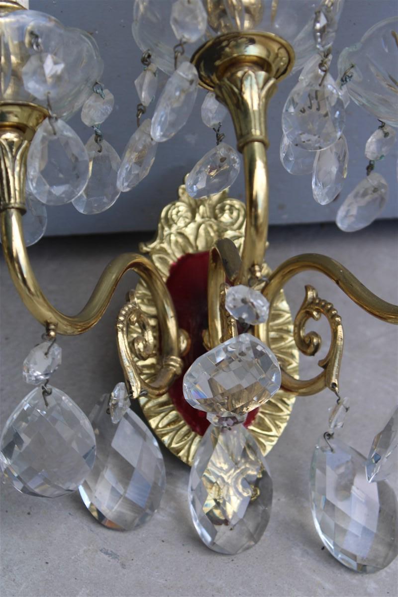Paar Wandlampen aus Messing und italienischer Kristallemaille aus der Jahrhundertmitte 1950er Jahre (Italienisch) im Angebot