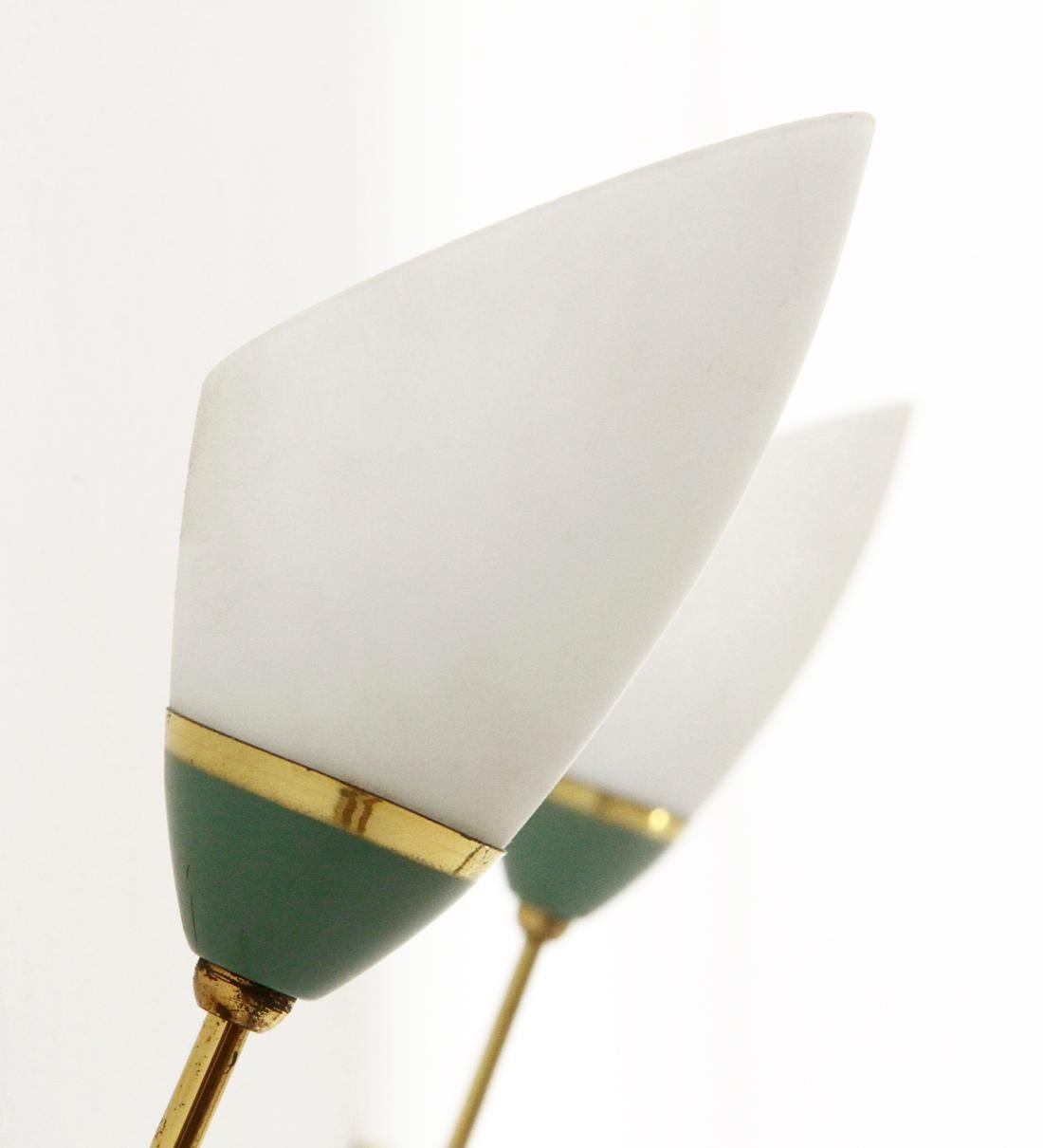 Mid-20th Century Pair of Wall Lamps in Brass and Opal Glass, 1950s