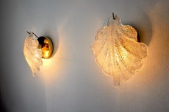 Pair of Wall Lamps "Leaf" by Murano Mazzega in Frosted Glass Italy 1970