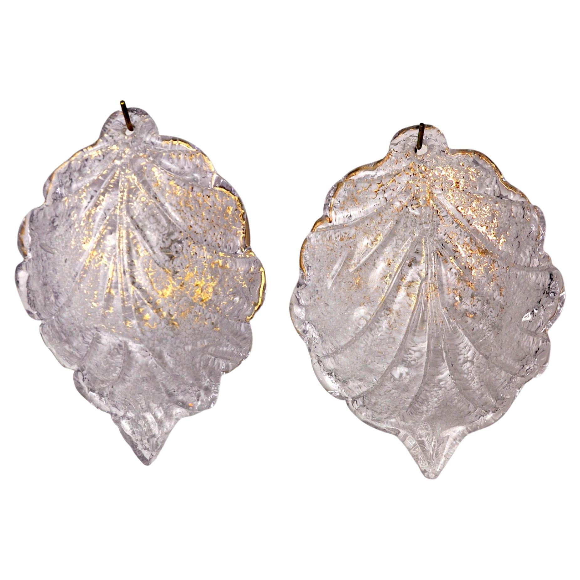 Pair of Wall Lamps Leaf by Murano Mazzega in Frosted Glass Italy 1970