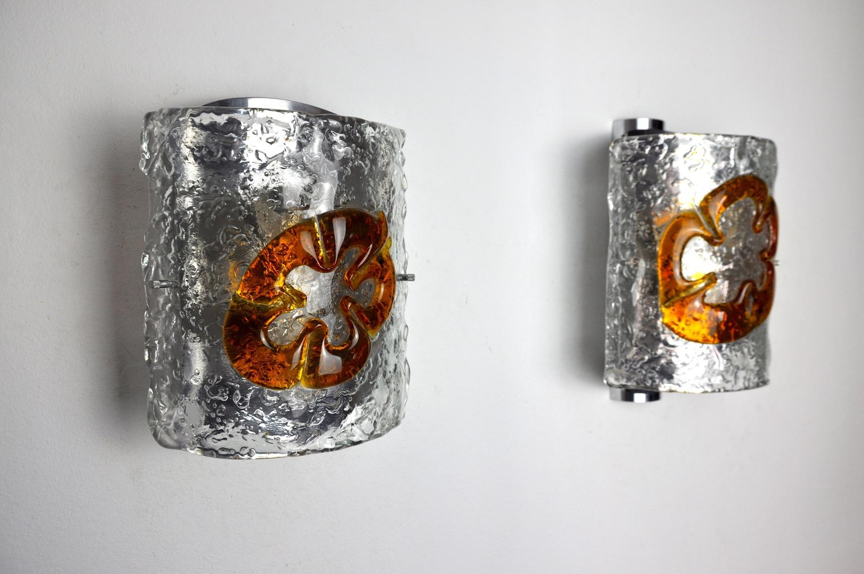 Pair of Wall Lamps Mazzega Murano, Space Age, Italy, 1970 In Good Condition For Sale In BARCELONA, ES