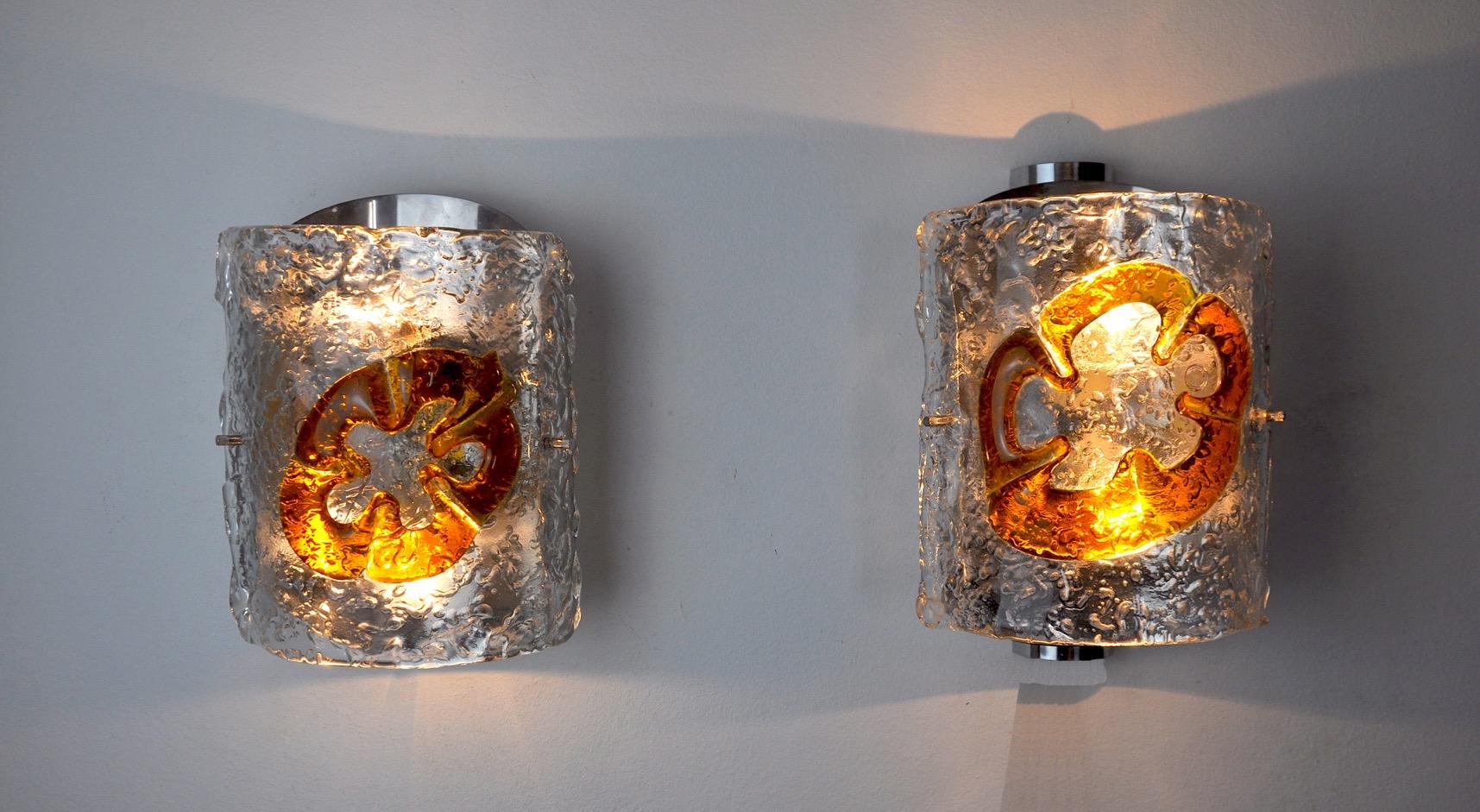 Late 20th Century Pair of Wall Lamps Mazzega Murano, Space Age, Italy, 1970 For Sale