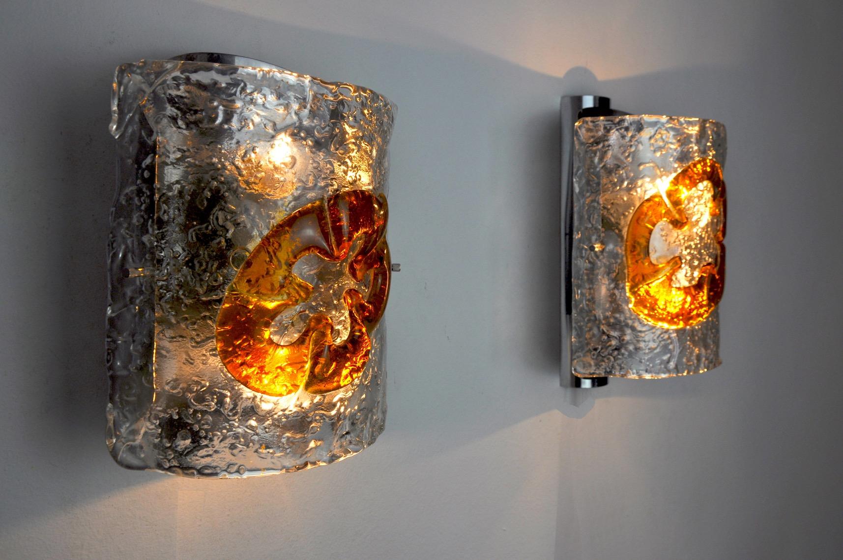 Crystal Pair of Wall Lamps Mazzega Murano, Space Age, Italy, 1970 For Sale