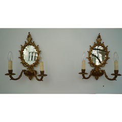 Pair of Wall Lamps or Sconces with Mirror