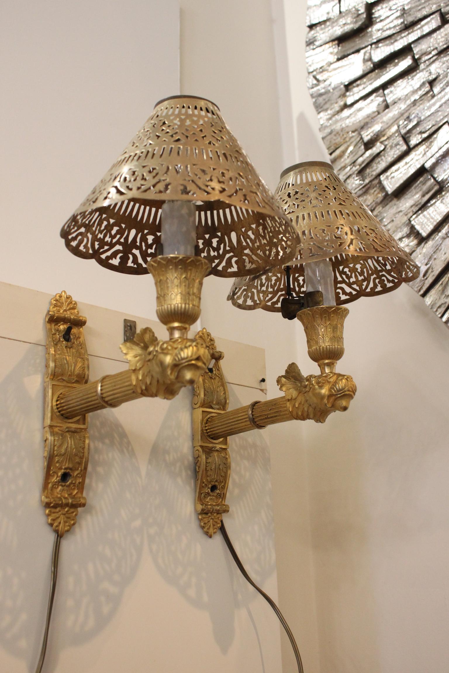 French Pair of Wall Lamps, Restauration or Charles X Time