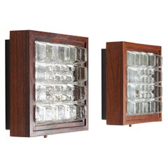 Pair of Wall Lamps / Sconces in Rosewood and Glass by Falkenbergs, Sweden