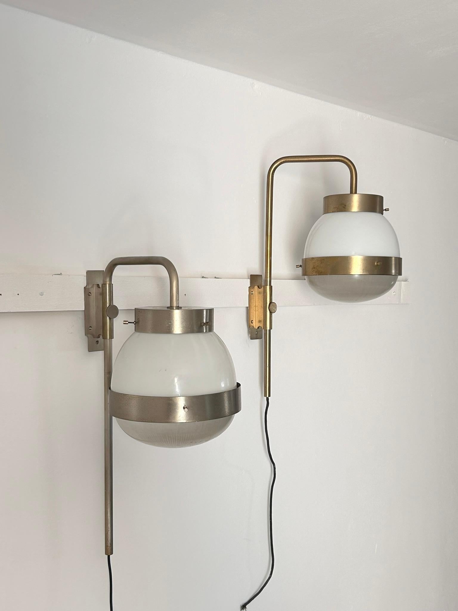 Pair wall sconces Sergio Mazza for Artemide adjustable height and direction 60' first series perfect condition