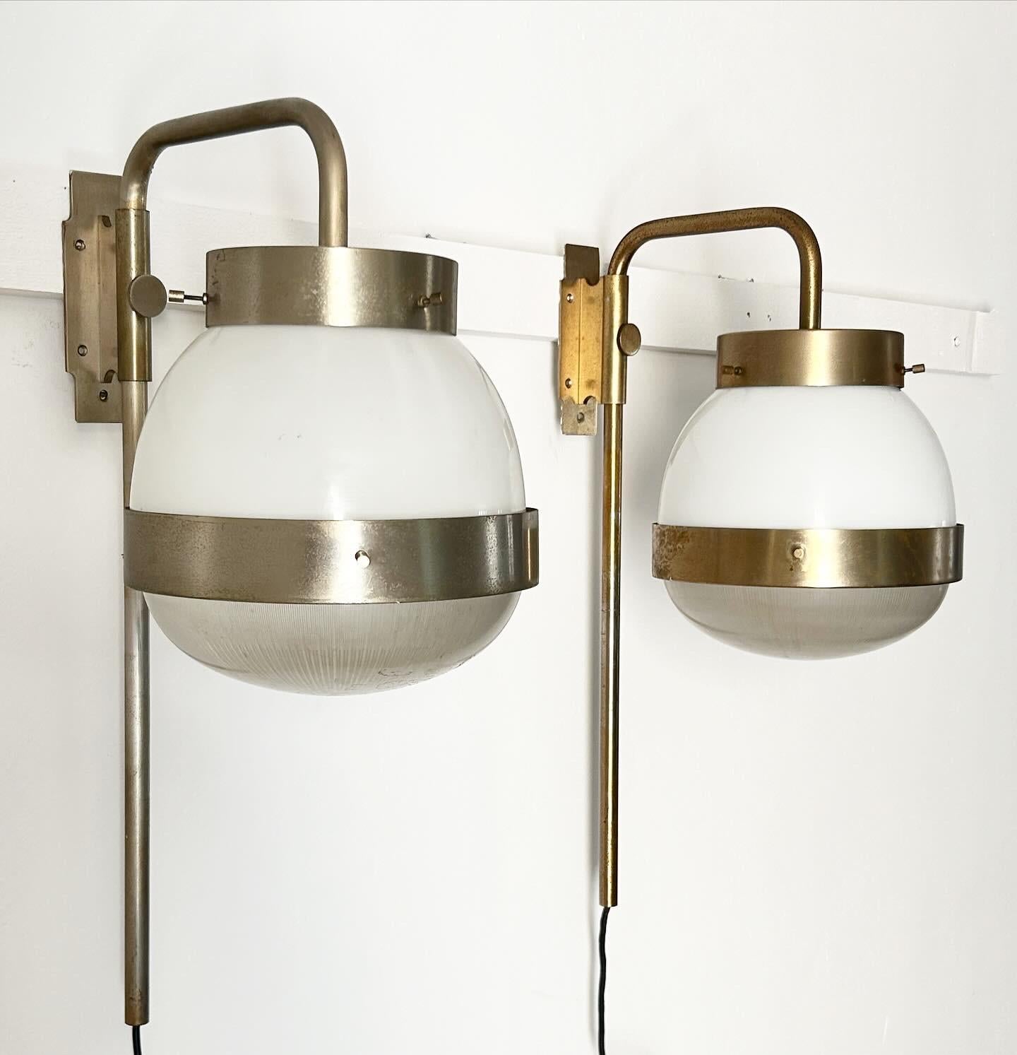 Mid-Century Modern Pair of wall lamps Sergio Mazza ''DELTA'' Artemide 1960 set of 2 