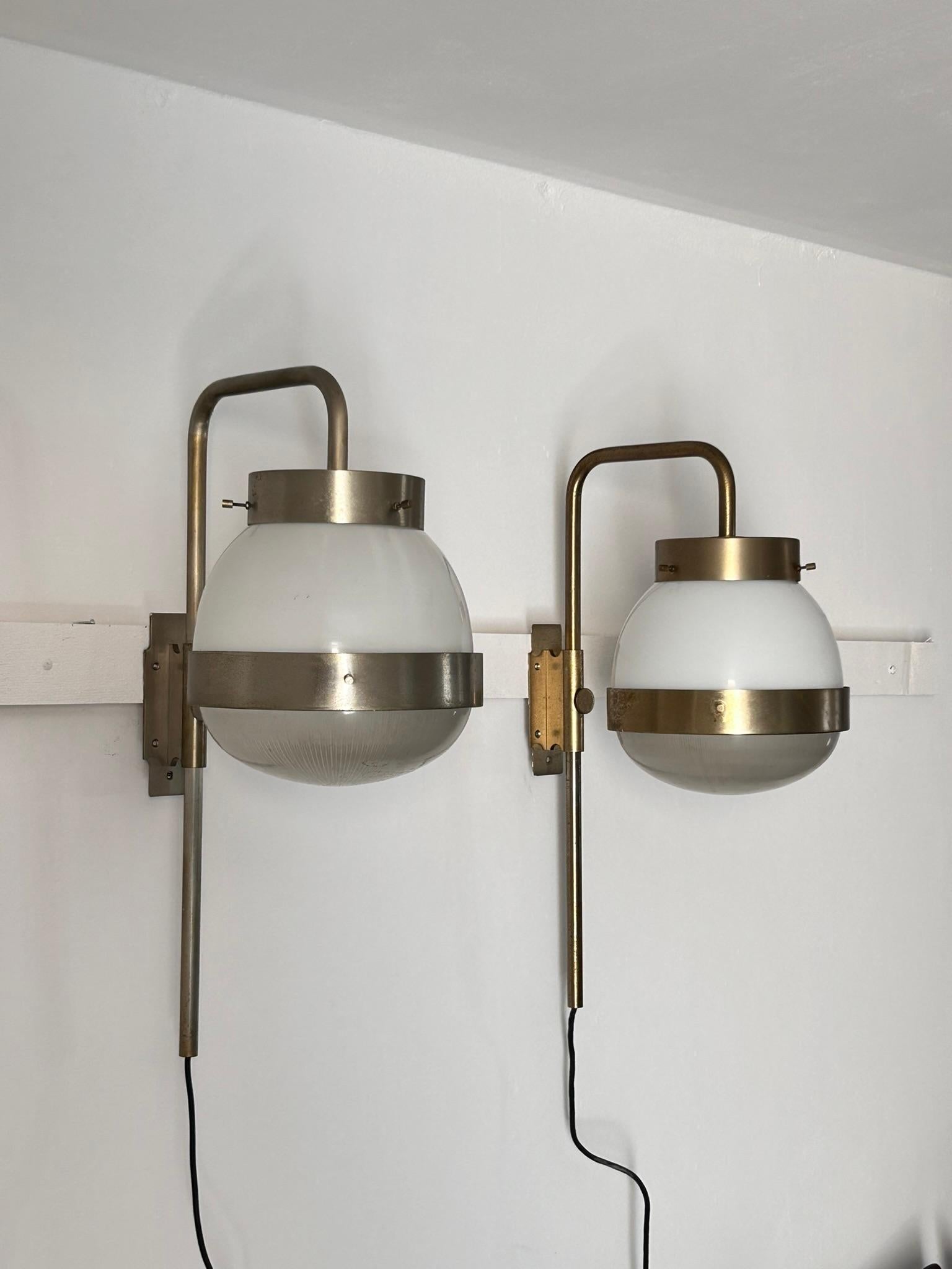Pair of wall lamps Sergio Mazza ''DELTA'' Artemide 1960 set of 2  1