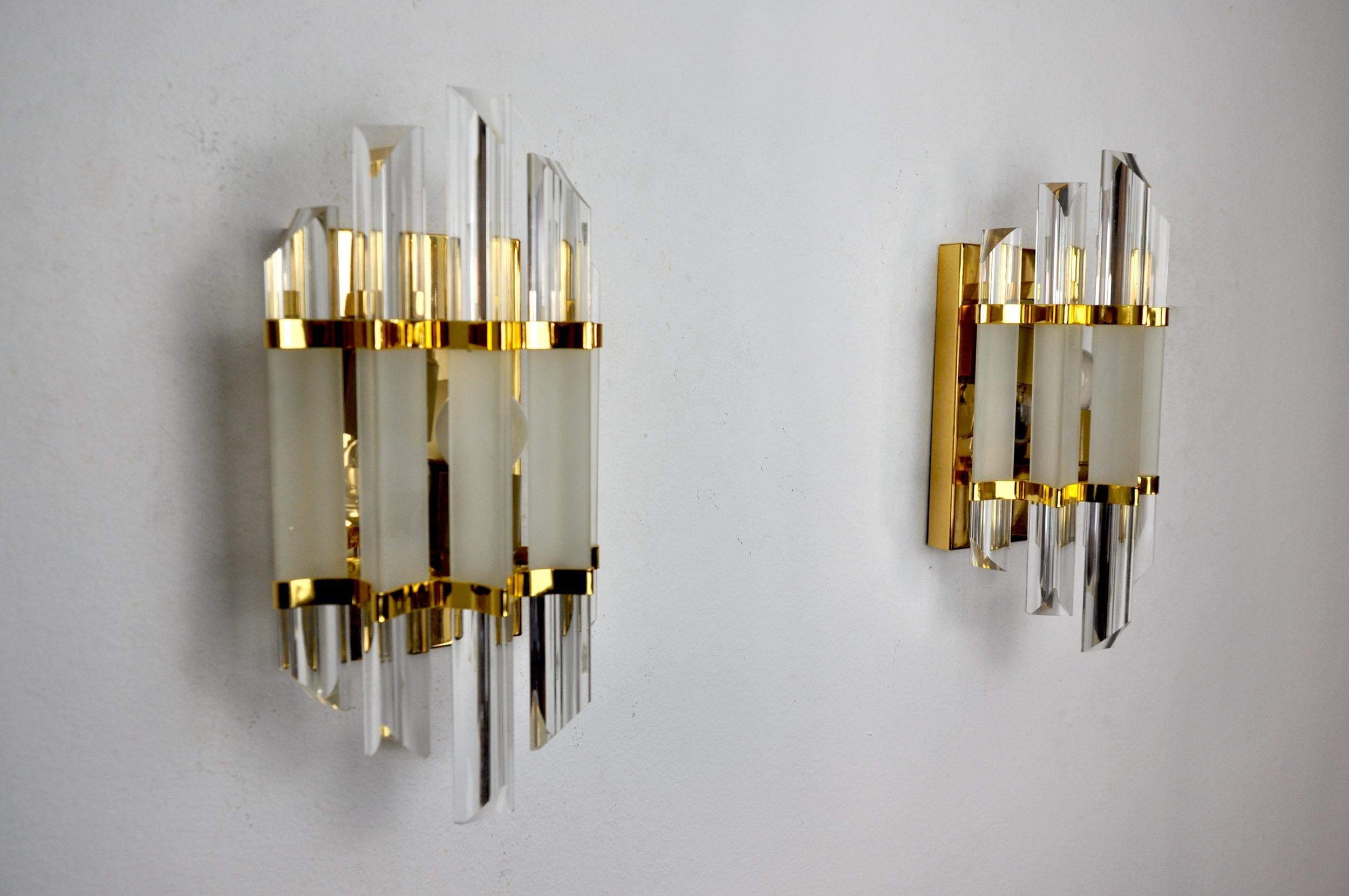 Hollywood Regency Pair of Wall Lamps Venini Glass from Murano Italy 1970 For Sale