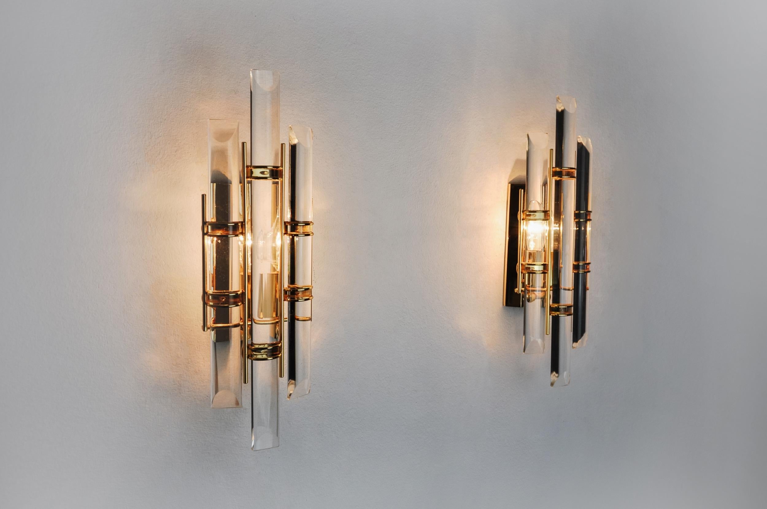 Crystal Pair of Wall Lamps Venini Glass from Murano Italy 1970 For Sale